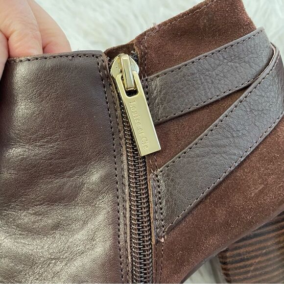 LOUISE ET CIE LO-VASCA BROWN SUEDE & LEATHER HEEL SIDE ZIP ANKLE BOOTS SZ 7M/ 37 - Picture 9 of 9